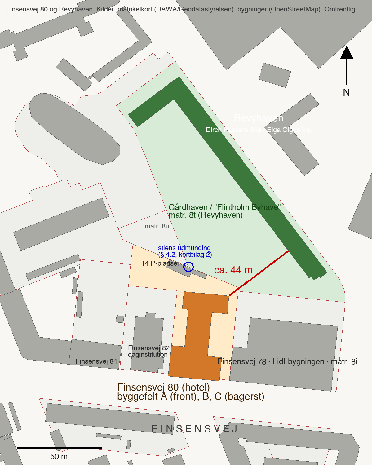 Kort over Finsensvej 80 og Revyhaven / Map of Finsensvej 80 and Revyhaven